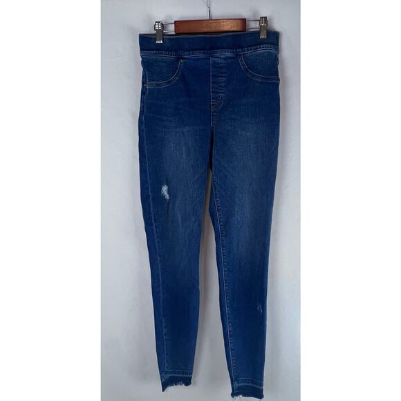 SPANX Jeans Distressed Ankle Skinny Denim Legging 20203R Raw Hem Size Medium - Picture 1 of 7